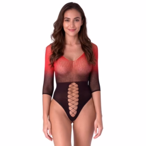 PASSION - BS118 BODYSTOCKING DE MALLA NEGRO Y ROJO