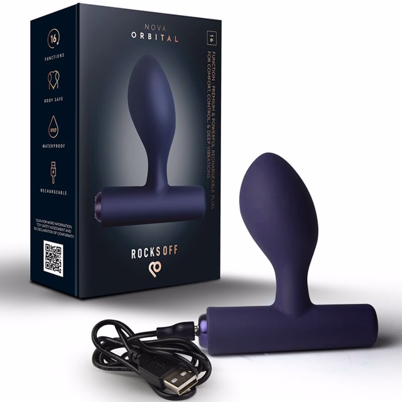 ROCKS-OFF - NOVA ORBITAL PREMIUM PLUG ANAL RECARGABLE 16 FUNCIONES AZUL