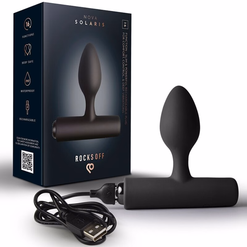 ROCKS-OFF - NOVA SOLARIS PLUG ANAL FINO RECARGABLE 16 FUNCIONES NEGRO