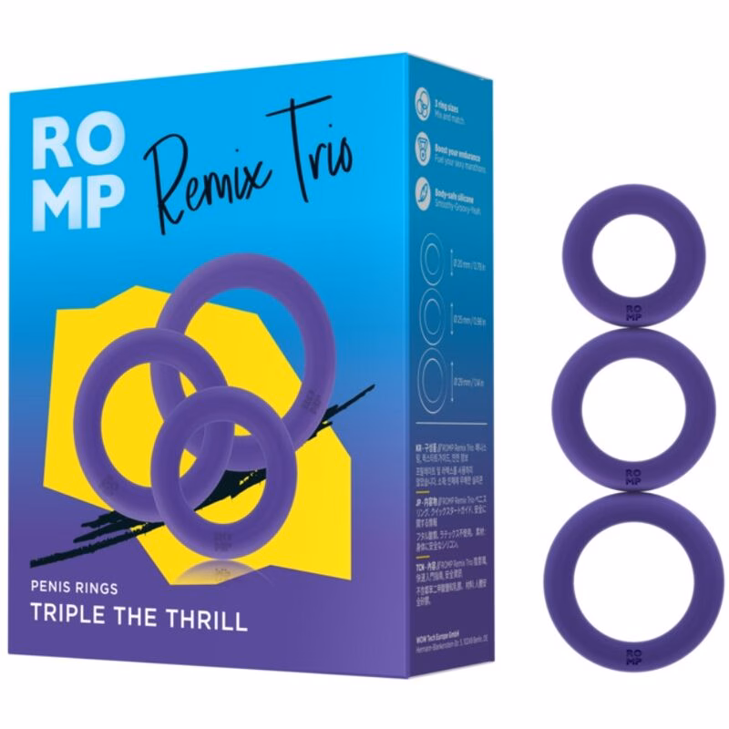 ROMP - REMIX TRIO SET DE 3 ANILLOS PARA PENE SILICONA MORADO - Imagen 5
