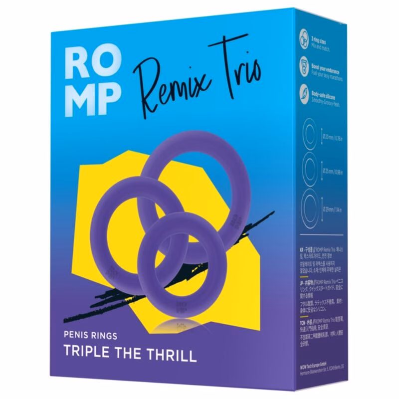 ROMP - REMIX TRIO SET DE 3 ANILLOS PARA PENE SILICONA MORADO - Imagen 6