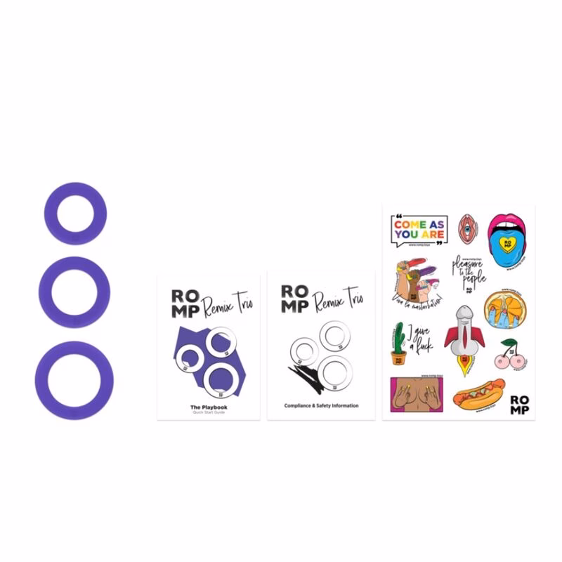 ROMP - REMIX TRIO SET DE 3 ANILLOS PARA PENE SILICONA MORADO - Imagen 11