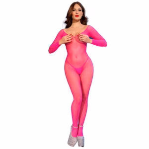 CHILIROSE - CR 4894 BODYSTOCKING MALLA ROSA NEON S/M