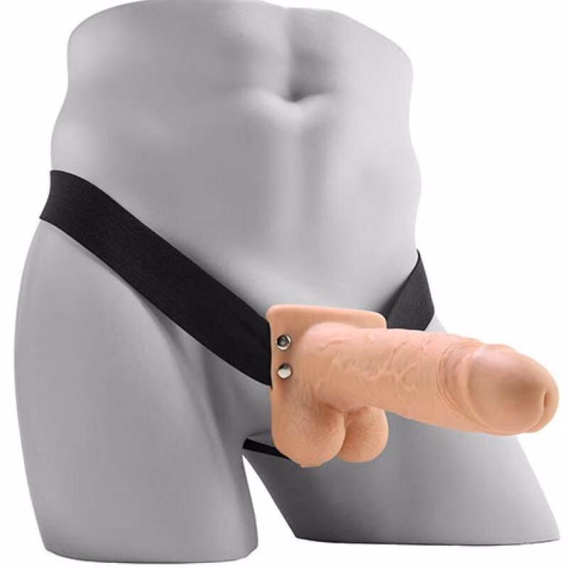 FETISH FANTASY SERIES - STRAP ON HUECO REALISTA VIBRADOR CON TESTÍCULOS 17,8 CM - Imagen 2