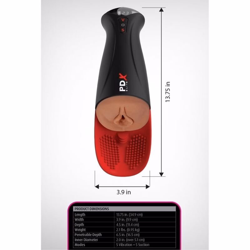 PDX ELITE - MASTURBADOR AUTOMÁTICO FAP-O-MATIC PRO XL VIBRADOR MARRÓN 34.9 CM - Imagen 5