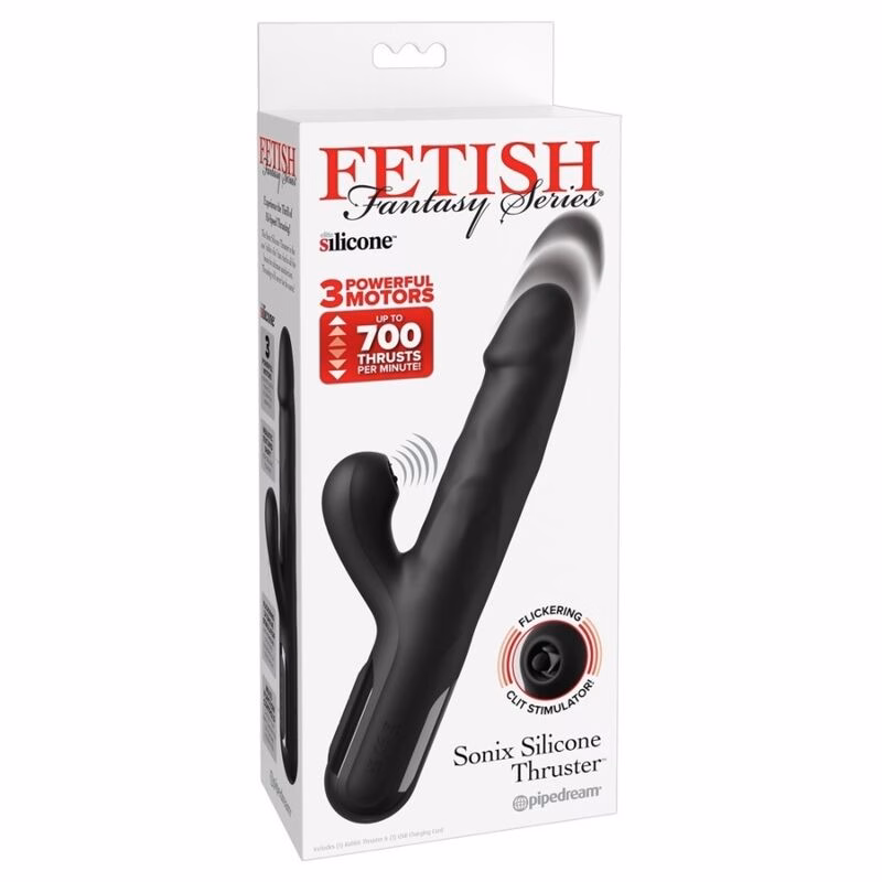 FETISH FANTASY SERIES - VIBRADOR RABBIT SONIX SILICONE THRUSTER NEGRO - Imagen 7