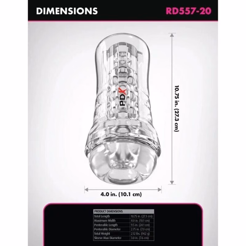 PDX ELITE - MASTURBADOR TRANSPARENTE VIEWTUBE PLUS SEE-THRU EZ-GRIP 21 CM - Imagen 3