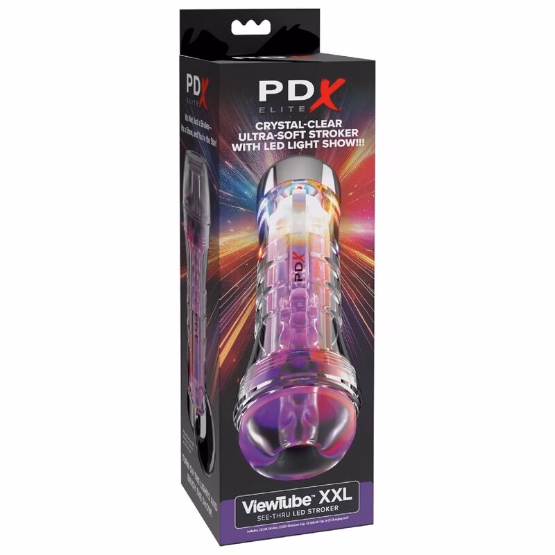 PDX ELITE - MASTURBADOR TRANSPARENTE VIEWTUBE XXL LED STROKER 27.3 CM - Imagen 5