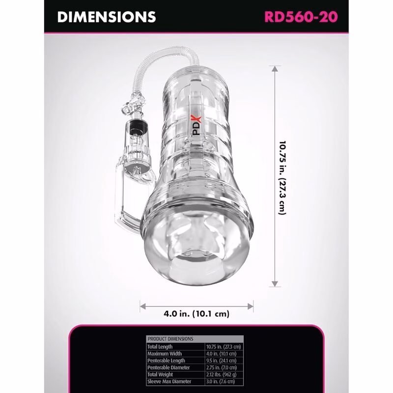 PDX ELITE - MASTURBADOR TRANSPARENTE VIEWTUBE VAC XXL CON BOMBA DE SUCCIÓN 27.3 CM - Imagen 5