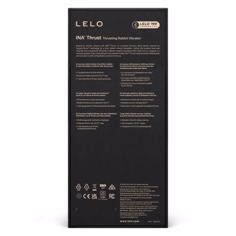 LELO - INA THRUST VIBRADOR RABBIT CON EMPUJE NEGRO - Imagen 12