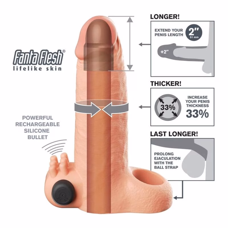 FANTASY X-TENSIONS - FUNDA EXTENSORA VIBRATORIA REAL FEEL 5 CM COLOR BEIGE - Imagen 4