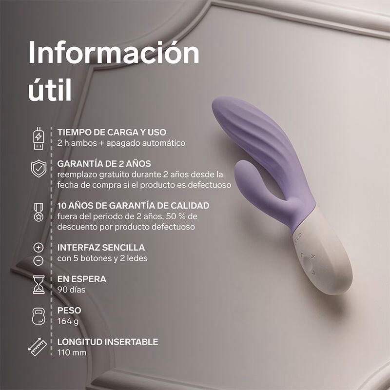 LELO - INA TWIST VIBRADOR RABBIT PUNTO G Y CLÍTORIS LAVANDA - Imagen 9