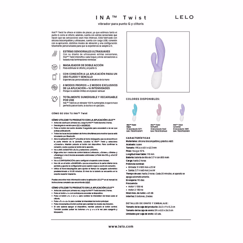 LELO - INA TWIST VIBRADOR RABBIT PUNTO G Y CLÍTORIS ROSA - Imagen 7