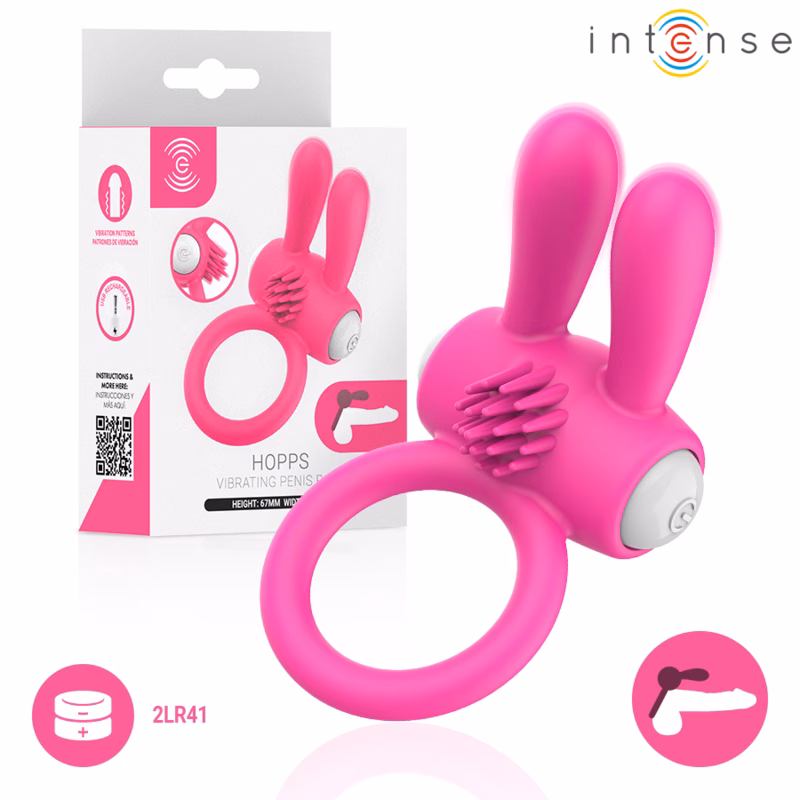 INTENSE - HOPPS ANILLO PARA PENE VIBRADOR CON ESTIMULACIÓN CLITORIANA ROSA