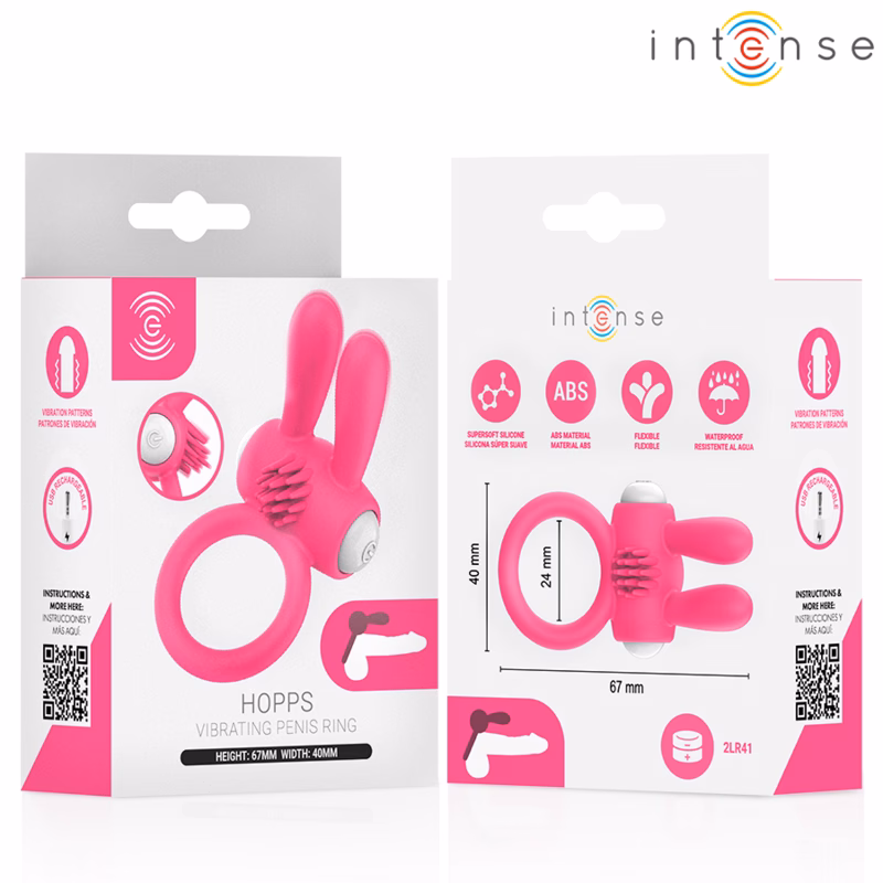 INTENSE - HOPPS ANILLO PARA PENE VIBRADOR CON ESTIMULACIÓN CLITORIANA ROSA - Imagen 5