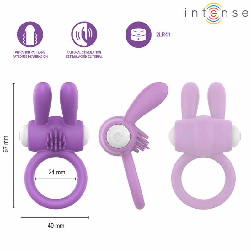 INTENSE - HOPPS ANILLO PARA PENE VIBRADOR CON ESTIMULACIÓN CLITORIANA MORADO - Imagen 4