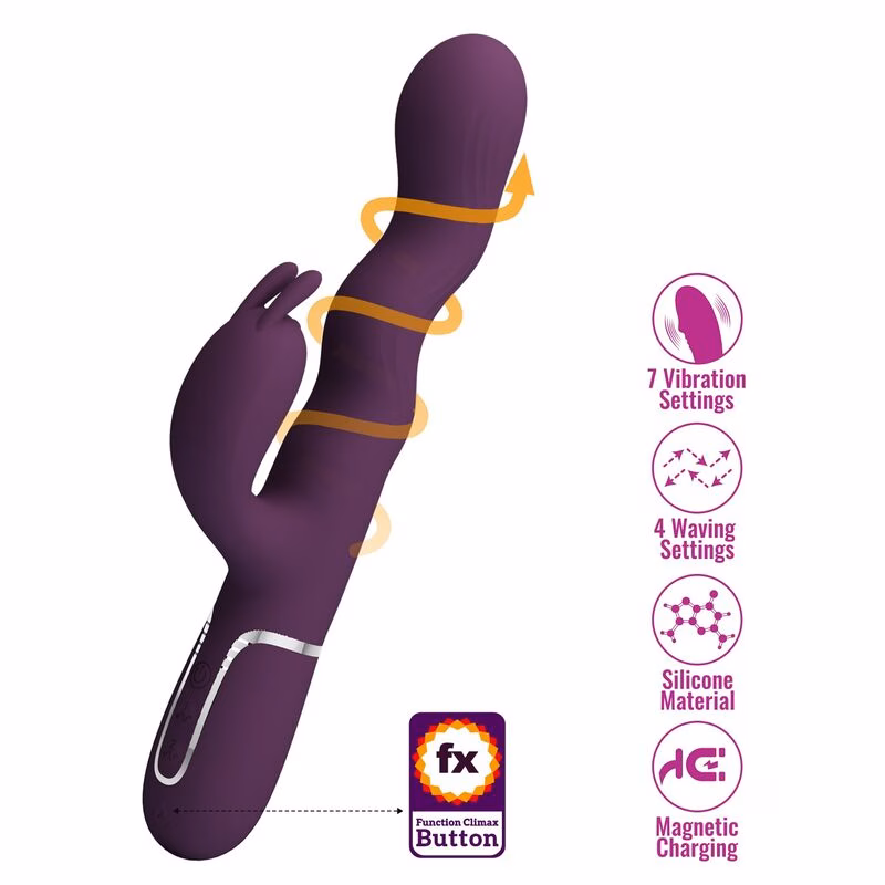 PRETTY LOVE - VIBRADOR RABBIT LOURSEN CON MOVIMIENTO OSCILANTE Y 7 VIBRACIONES RECARGABLE USB MORADO - Imagen 4
