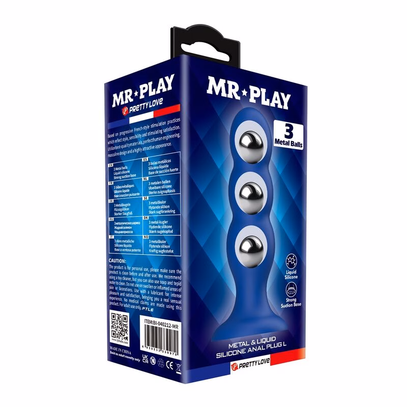 MR PLAY - PLUG ANAL CON 3 BOLAS METÁLICAS Y VENTOSA AZUL - Imagen 6