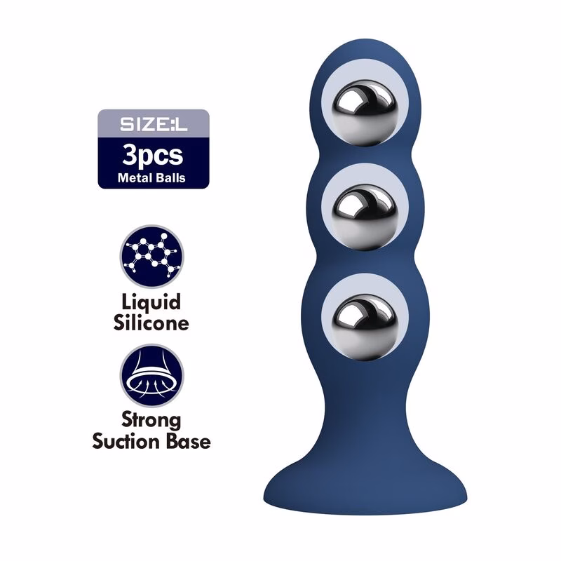 MR PLAY - PLUG ANAL CON 3 BOLAS METÁLICAS Y VENTOSA AZUL - Imagen 2