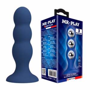 MR PLAY - PLUG ANAL CON 3 BOLAS METÁLICAS Y VENTOSA AZUL