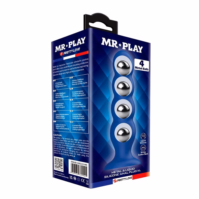 MR PLAY - PLUG ANAL CON 4 BOLAS METÁLICAS Y VENTOSA AZUL - Imagen 3