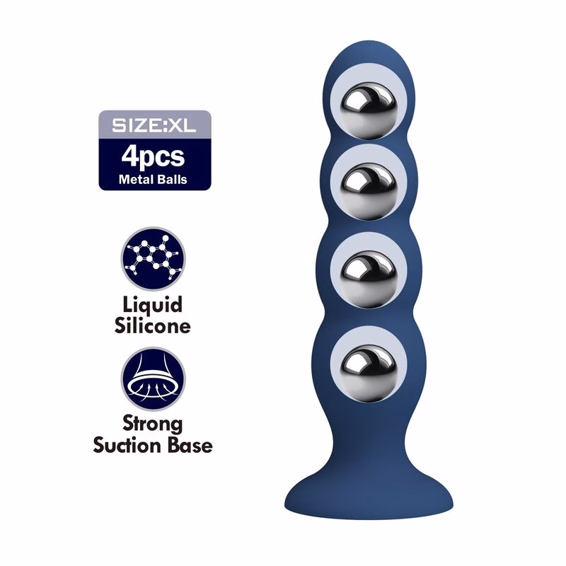 MR PLAY - PLUG ANAL CON 4 BOLAS METÁLICAS Y VENTOSA AZUL - Imagen 2