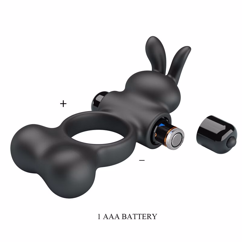 PRETTY LOVE - ANILLO VIBRADOR PARA PENE CON ESTIMULADOR DE CONEJITO 10 FUNCIONES NEGRO - Imagen 8