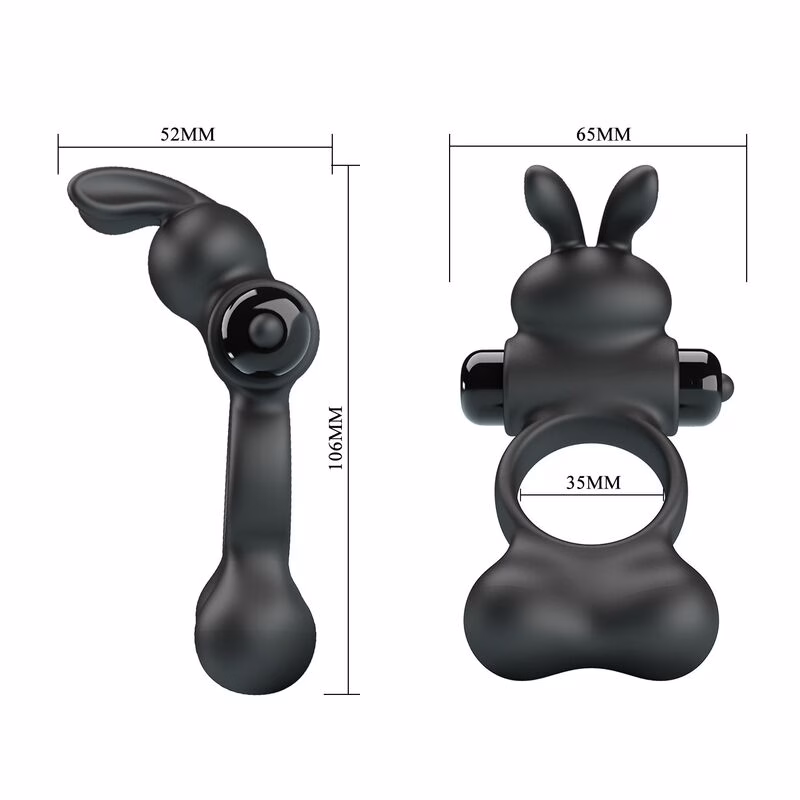 PRETTY LOVE - ANILLO VIBRADOR PARA PENE CON ESTIMULADOR DE CONEJITO 10 FUNCIONES NEGRO - Imagen 10