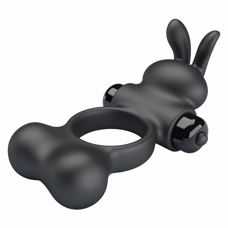 PRETTY LOVE - ANILLO VIBRADOR PARA PENE CON ESTIMULADOR DE CONEJITO 10 FUNCIONES NEGRO - Imagen 6