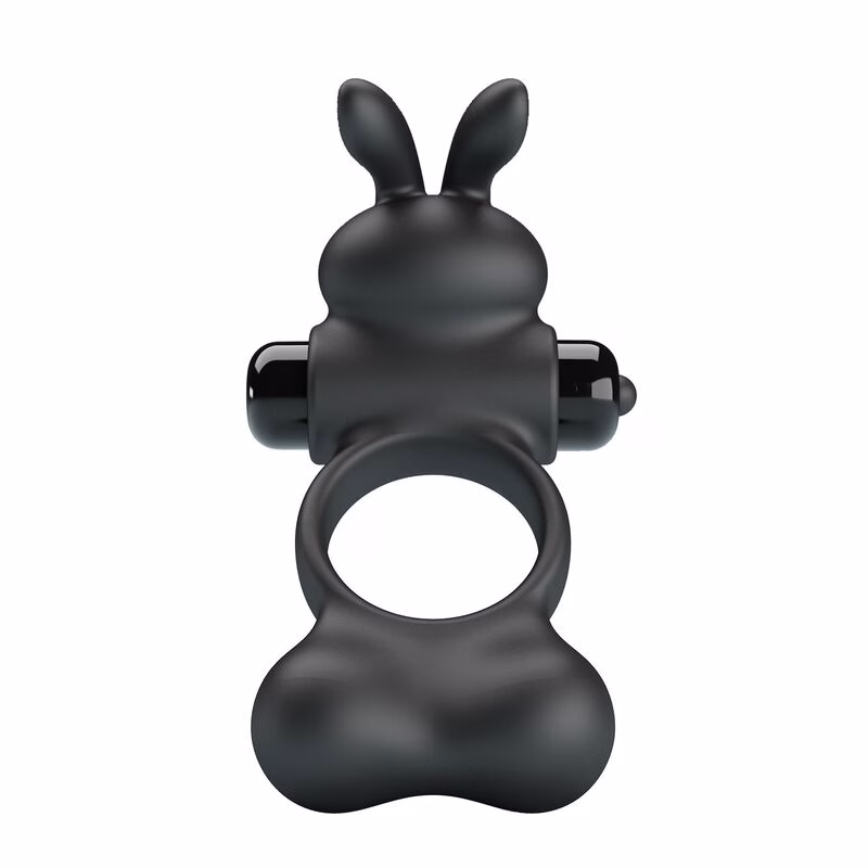 PRETTY LOVE - ANILLO VIBRADOR PARA PENE CON ESTIMULADOR DE CONEJITO 10 FUNCIONES NEGRO