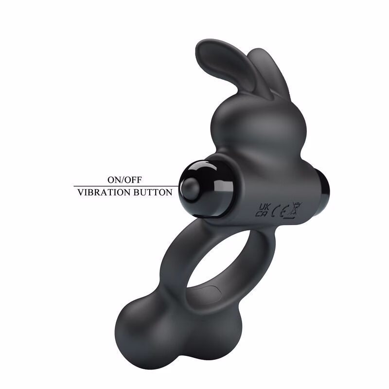 PRETTY LOVE - ANILLO VIBRADOR PARA PENE CON ESTIMULADOR DE CONEJITO 10 FUNCIONES NEGRO - Imagen 9