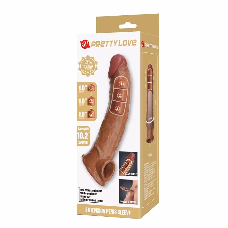 PRETTY LOVE - FUNDA EXTENSORA PARA PENE AJUSTABLE 26 CM Ø 4 CM COLOR MARRÓN - Imagen 3