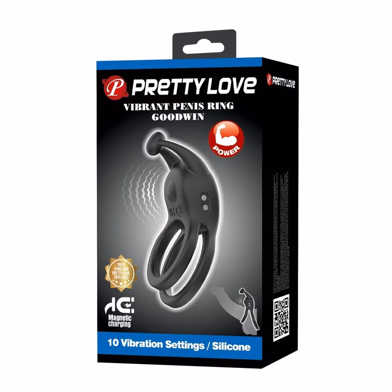 PRETTY LOVE - GOODWIN ANILLO VIBRADOR DOBLE PARA PENE RECARGABLE NEGRO - Imagen 3