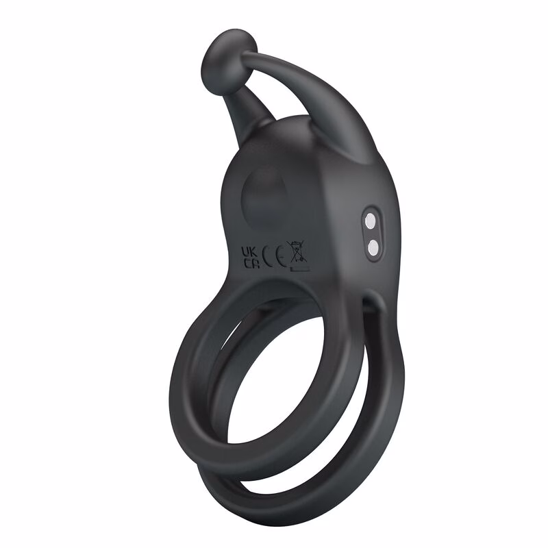 PRETTY LOVE - GOODWIN ANILLO VIBRADOR DOBLE PARA PENE RECARGABLE NEGRO - Imagen 4