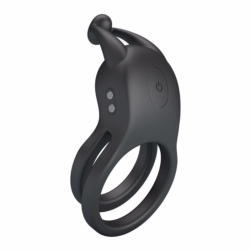 PRETTY LOVE - GOODWIN ANILLO VIBRADOR DOBLE PARA PENE RECARGABLE NEGRO - Imagen 6