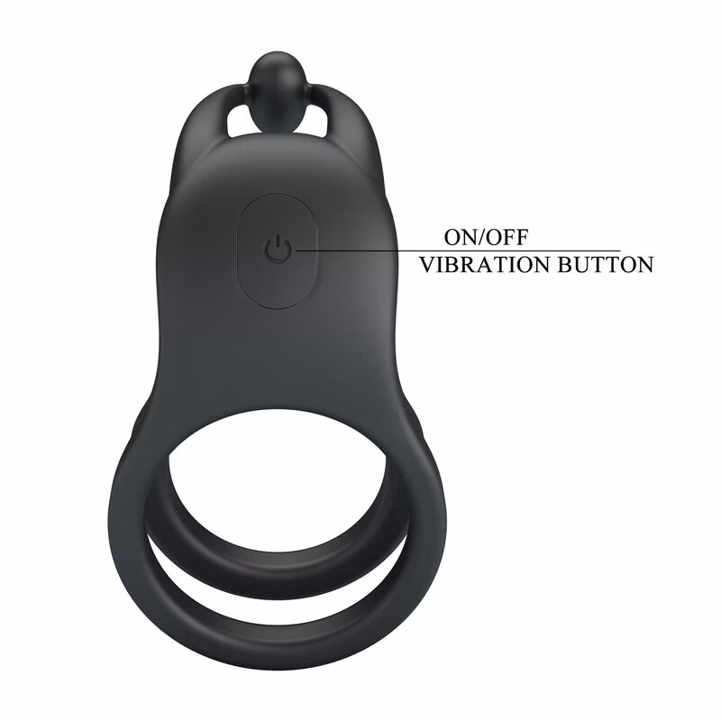 PRETTY LOVE - GOODWIN ANILLO VIBRADOR DOBLE PARA PENE RECARGABLE NEGRO - Imagen 2