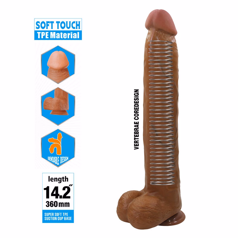 PRETTY LOVE - DANY DILDO REALÍSTICO FLEXIBLE CON VENTOSA 36 CM -Ø- 5,6 CM MARRÓN - Imagen 6