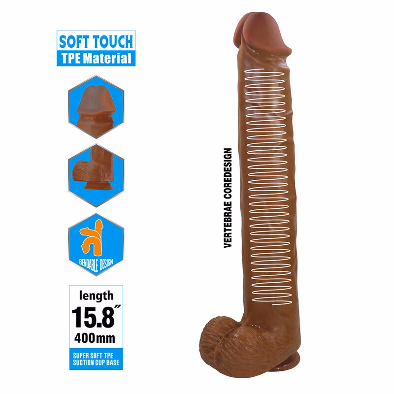PRETTY LOVE - PAT DILDO REALÍSTICO FLEXIBLE CON VENTOSA 40 CM -Ø- 6 CM MARRÓN - Imagen 6