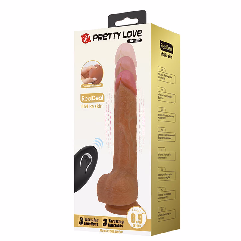 PRETTY LOVE - TOMMY VIBRADOR REALÍSTICO CON EMPUJE MARRÓN OSCURO CONTROL REMOTO - Imagen 9