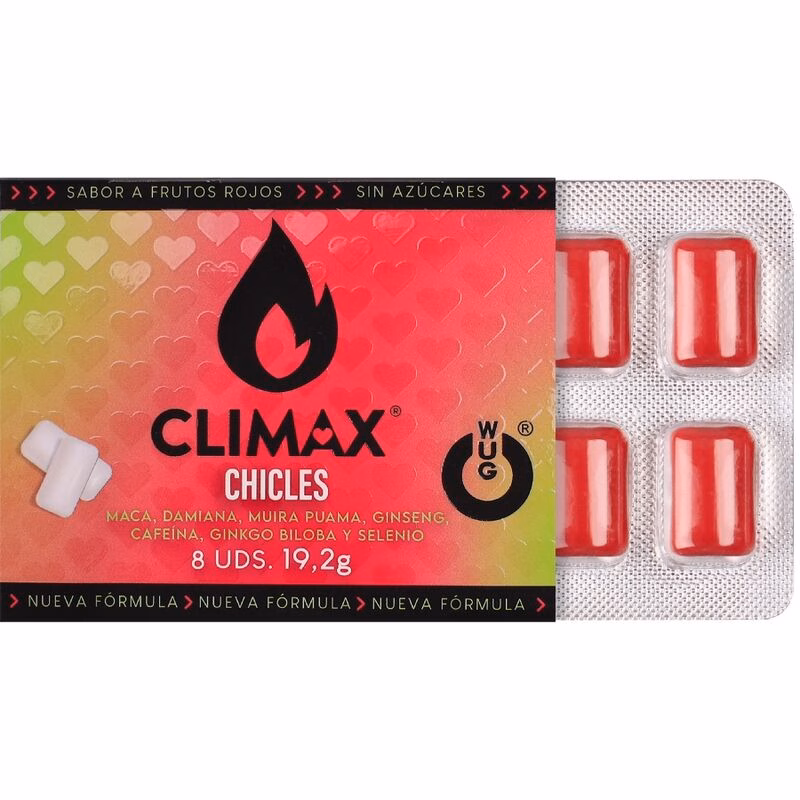 WUG Climax - Chicle funcional con Maca, Damiana y Ginseng para potenciar el deseo y la vitalidad íntima BLISTER 8 UDS - Imagen 2