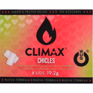 WUG Climax - Chicle funcional con Maca, Damiana y Ginseng para potenciar el deseo y la vitalidad íntima BLISTER 8 UDS