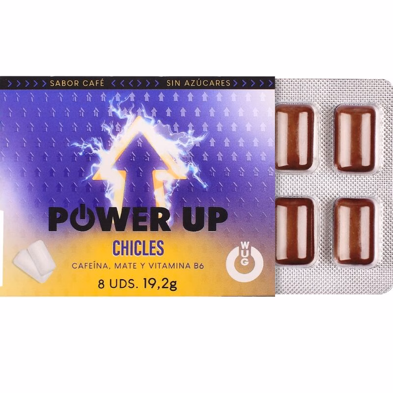 WUG Power Up - Chicle energético para concentración y resistencia BLISTER 8 UDS - Imagen 2
