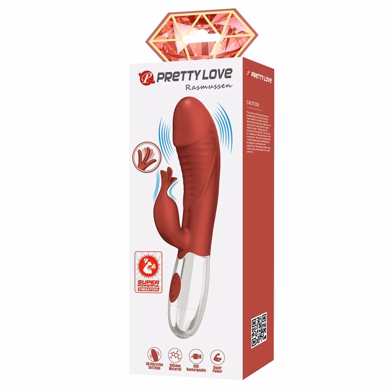PRETTY LOVE - VIBRADOR RABBIT ROSEWOOD 30 FUNCIONES RECARGABLE USB ROJO - Imagen 3