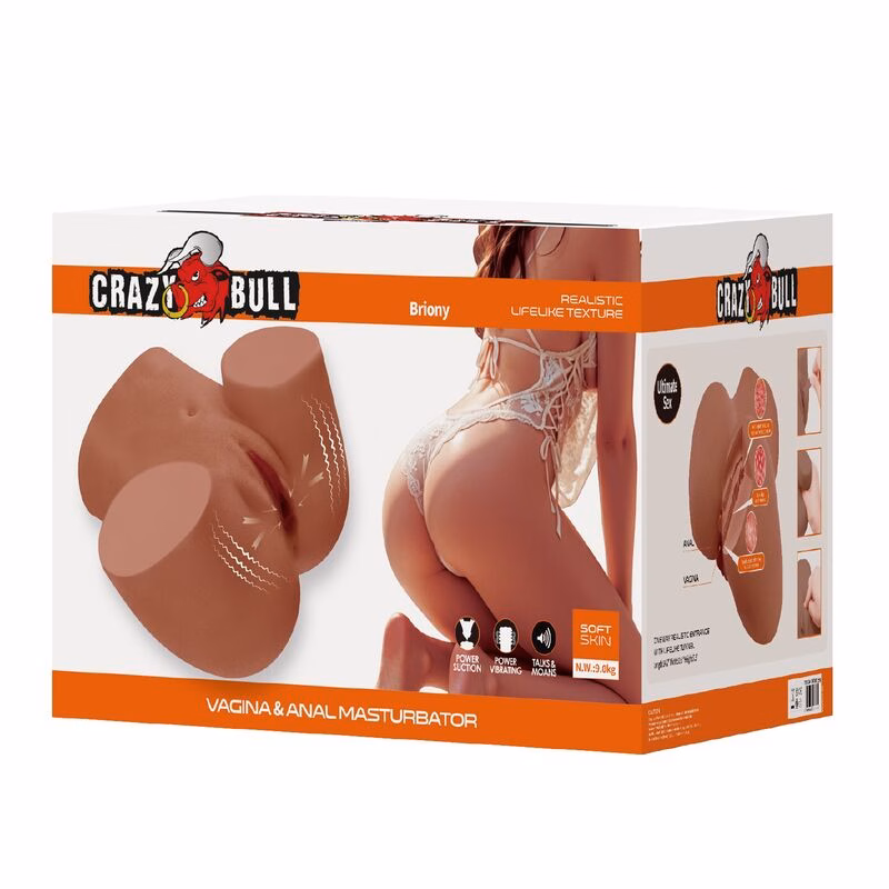 CRAZY BULL - MASTURBADOR REALISTA TORSO FEMENINO DOBLE ENTRADA CON VIBRACIÓN Y SUCCIÓN COLOR NATURAL - Imagen 2