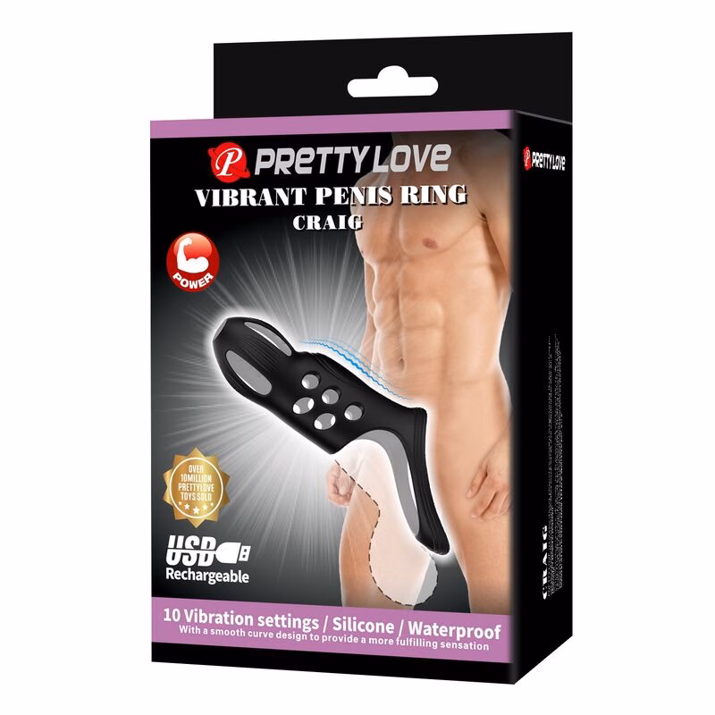 PRETTY LOVE - CRAIG ANILLO PARA PENE VIBRADOR RECARGABLE NEGRO - Imagen 2