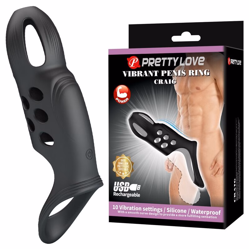 PRETTY LOVE - CRAIG ANILLO PARA PENE VIBRADOR RECARGABLE NEGRO - Imagen 10