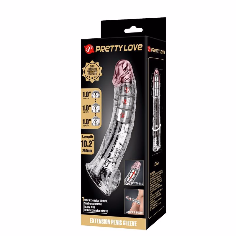 PRETTY LOVE - FUNDA EXTENSORA PARA PENE AJUSTABLE 26 CM Ø 4 CM COLOR TRANSPARENTE - Imagen 3