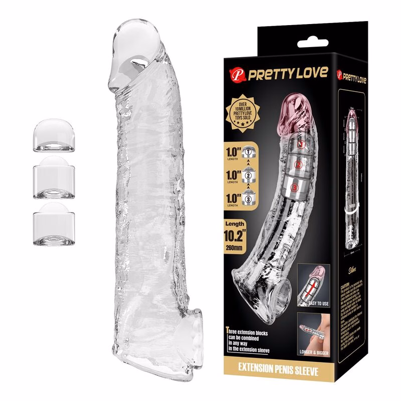 PRETTY LOVE - FUNDA EXTENSORA PARA PENE AJUSTABLE 26 CM Ø 4 CM COLOR TRANSPARENTE
