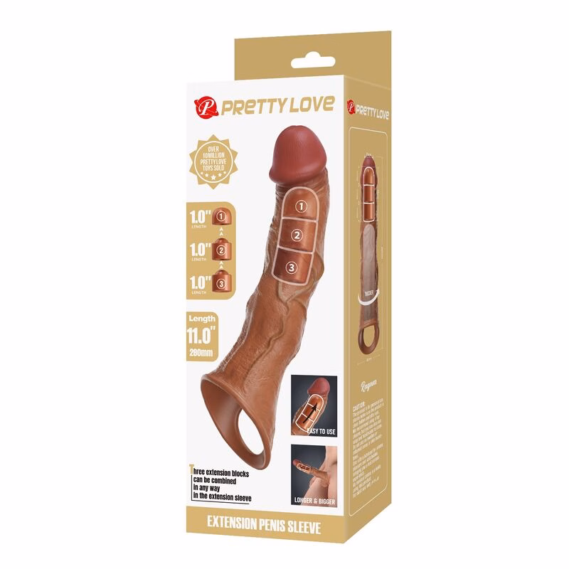 PRETTY LOVE - FUNDA EXTENSORA PARA PENE AJUSTABLE 28 CM Ø 4,5 CM COLOR MARRÓN - Imagen 3