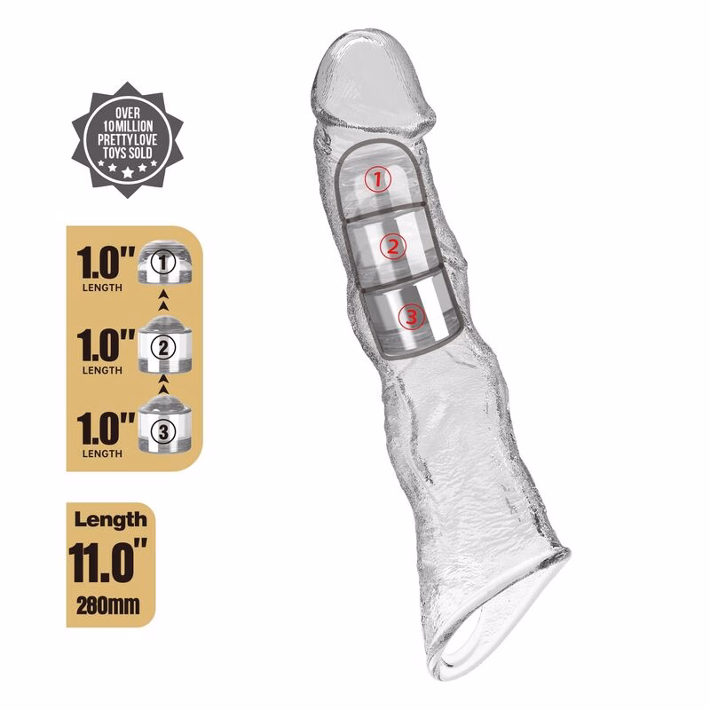 PRETTY LOVE - FUNDA EXTENSORA PARA PENE AJUSTABLE 28 CM Ø 4,5 CM COLOR TRANSPARENTE - Imagen 5